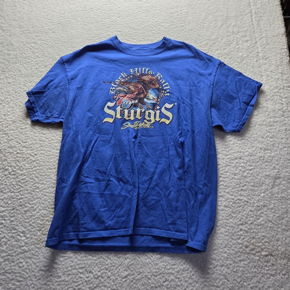 Gildan Shirt Mens XL Blue Sturgis 75th Black Hills Rally Eagle Biker Graphic Tee